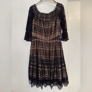 HD in Paris Black and Brown Off-the-Shoulder Long Sleeve Lace Dress